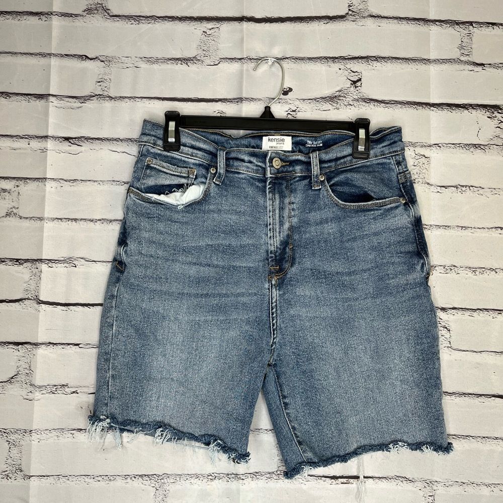 Kensie Jeans Blue Cropped Jean Shorts High Waist Frayed Hem Vintage Slim Fit 30